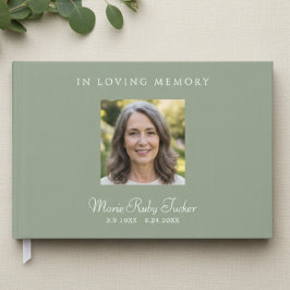 Elegant Sage Green Photo In Loving Memory Funeral Gästebuch
