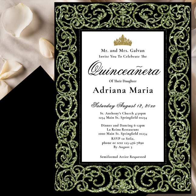 Elegant Sage Green Quinceanera Invitation  Einladung (Von Creator hochgeladen)