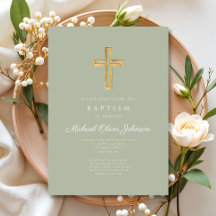 Elegant Sage Green Religious Cross Baptism