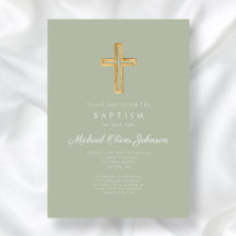 Elegant Sage Green Religious Cross Baptism