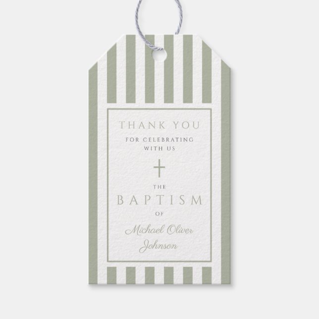 Elegant Sage Green Religious Cross Baptism Geschenkanhänger (Vorderseite)