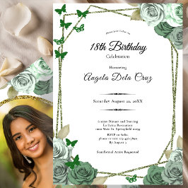Elegant Sage Green Rose 18th Birthday Debut Einladung