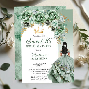 Elegant Sage Green Rose Blumensaft 16 Party Einladung