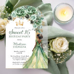 Elegant Sage Green Rose Floral Sweet 16 Party Acryleinladungen<br><div class="desc">Elegant and classy sage green with gold-tone accents floral bough combined with  an arched white and gold-tone panel on a clear background  "Sweet 16" party design.  Features a dark brown to black-haired brunette brown-skinned beauty in a flowing sage-colored ball gown.  Composite design by Holiday Hearts Designs.</div>