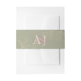 Elegant Sage Green & Rose Pink Ginkgo Wedding Einladungsbanderole