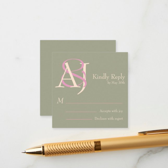 Elegant Sage Green & Rose Pink Wedding Response Begleitkarte (Vorderseite/Rückseite Beispiel)