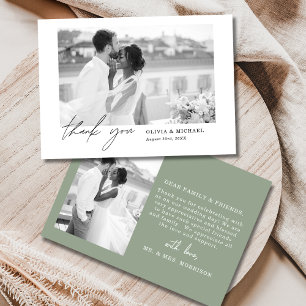 Elegant Sage Green Script Foto Hochzeit Vielen Dan Dankeskarte