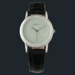 Elegant sage green script name armbanduhr<br><div class="desc">Eleganter Weise grün Skriptname Watch. Personalisieren Sie den Namen.</div>