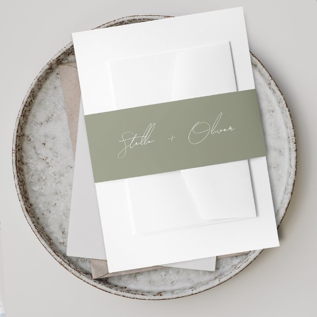 Elegant Sage Green Script Names Wedding Einladungsbanderole (Elegant Sage Green Script Names Wedding Invitation Belly Band)