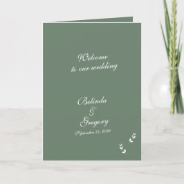 Elegant Sage Green Script Wedding Order of Service Programm