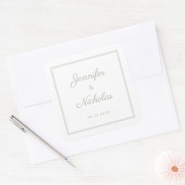Elegant Sage Green Script Wedding Quadratischer Aufkleber