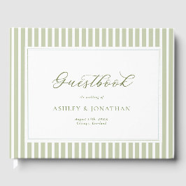Elegant Sage Green Striped Wedding Gästebuch