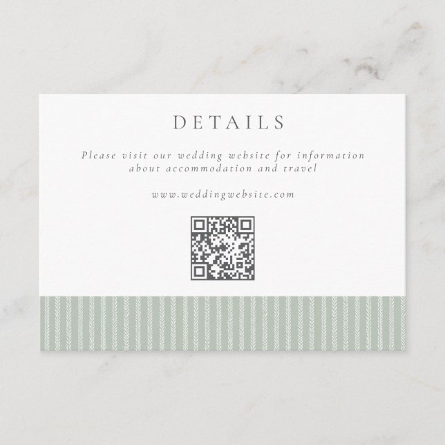 Elegant Sage Green Stripes QR Code Wedding Details Begleitkarte (Vorderseite)