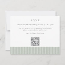 Elegant Sage Green Stripes QR Code Wedding