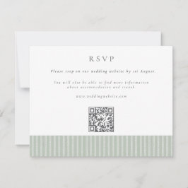 Elegant Sage Green Stripes QR Code Wedding RSVP Karte