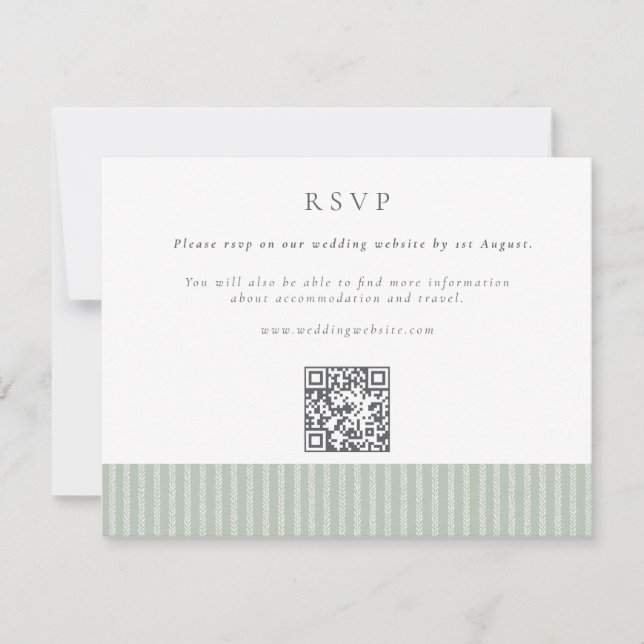 Elegant Sage Green Stripes QR Code Wedding RSVP Karte (Vorderseite)