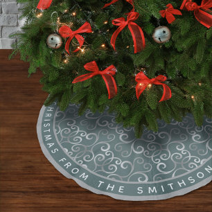 ELEGANT SAGE GREEN UND SILVER XMAS DAMASK CUSTOM POLYESTER WEIHNACHTSBAUMDECKE