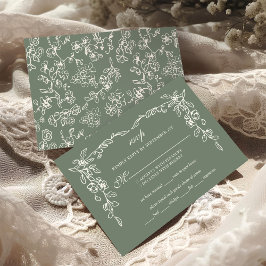 Elegant Sage Green Vintage Floral Wedding RSVP Karte