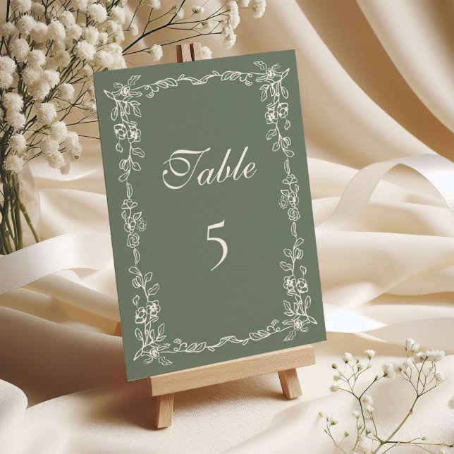 Elegant Sage Green Vintage Floral Wedding Tischnummer (Von Creator hochgeladen)