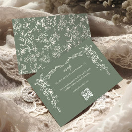 Elegant Sage Green Vintage QR Code Wedding RSVP Karte