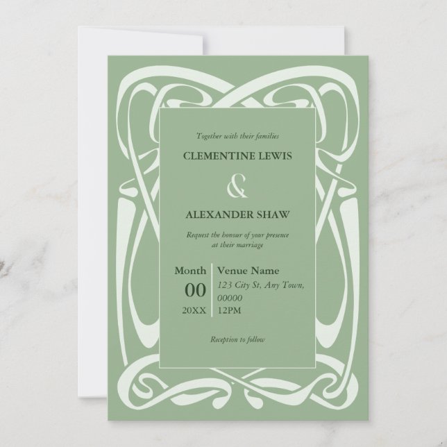 Elegant Sage Green Vintage Ribbon Einladung (Vorderseite)