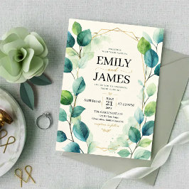 Elegant Sage Green Watercolor Eucalyptus Leaves Einladung