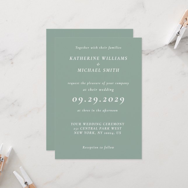 Elegant Sage Green Wedding Invitations (Devant/Arrière en situation)