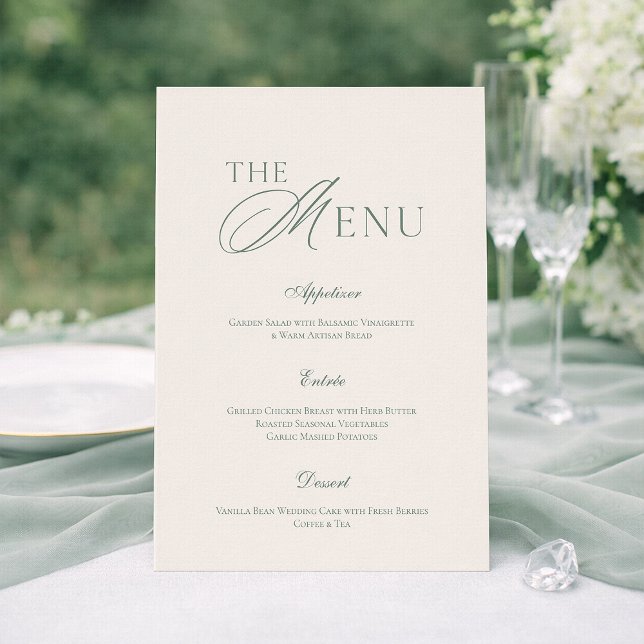 Elegant Sage Green Wedding Menu Card  Einladung (Von Creator hochgeladen)