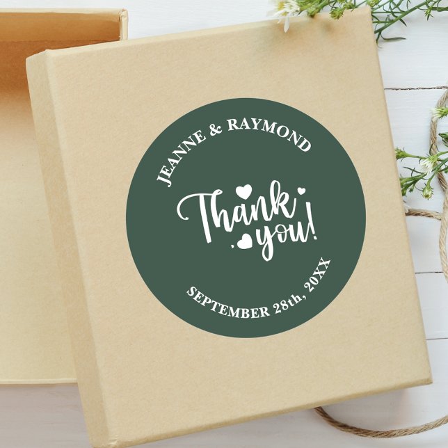 Elegant Sage Green Wedding Script Vielen Dank Runder Aufkleber (Von Creator hochgeladen)