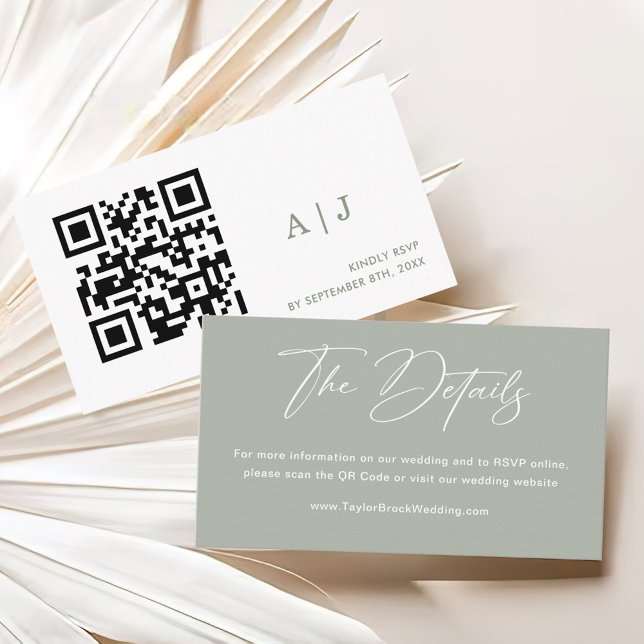 Elegant Sage Green Wedding Website Qr Code Begleitkarte (Von Creator hochgeladen)
