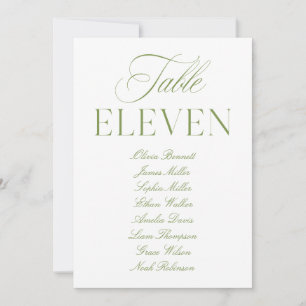 Elégant Sage Green & White Mariage Numéro de table