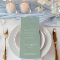 Elégant Sage Green & White Menu Mariage