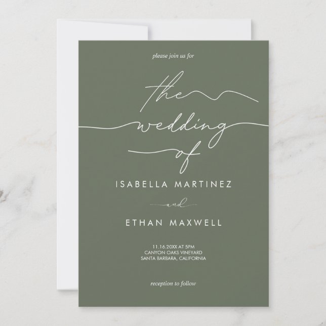 Elegant Sage Green & White Modern Script Wedding  Einladung (Vorderseite)