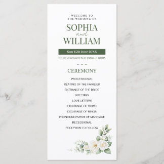 Elegant Sage Green White Rose Floral Wedding Progr Programm
