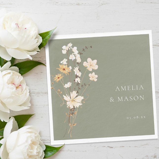 Elegant Sage Green Wildflower Bouquet Wedding  Serviette (Elegant Sage Green Wildflower Bouquet Wedding Napkins)
