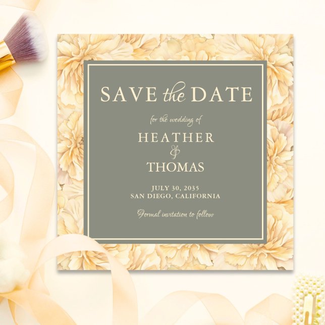 Elegant Sage Green Yellow Floral Save The Date (Von Creator hochgeladen)