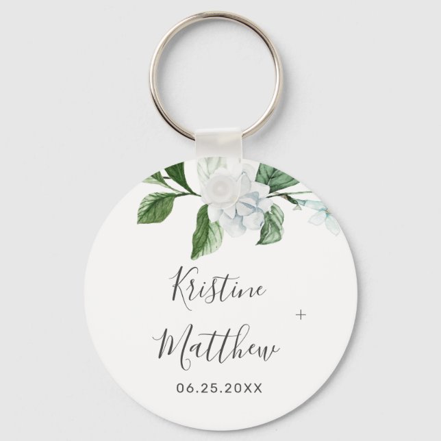 Elegant Sage Greenerity Wreath White Floral Weddin Schlüsselanhänger (Vorderseite)
