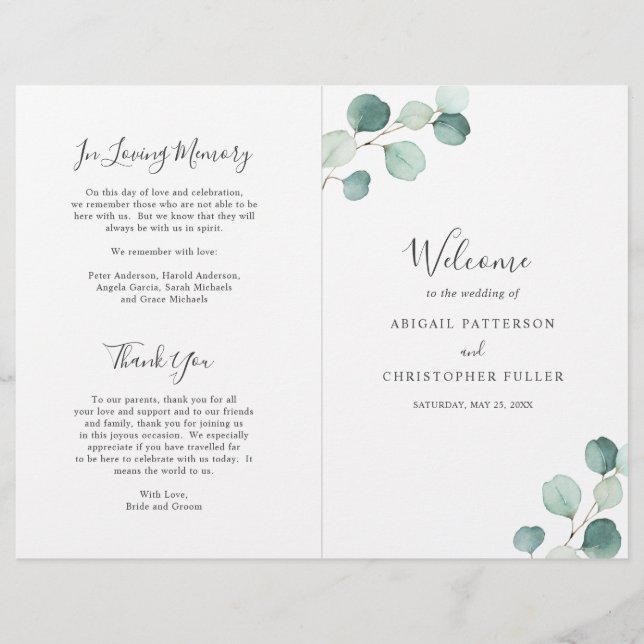 Elegant Sage Greenery Eucalyptus Wedding Program (Vorderseite)