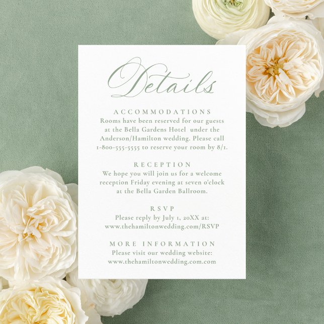 Elegant Sage Victorian Floral Wedding Details Begleitkarte (Von Creator hochgeladen)