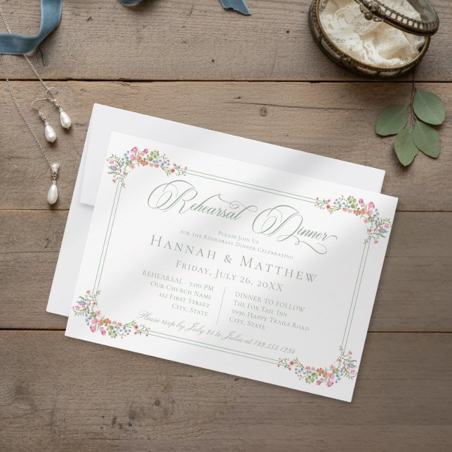 Elegant Sage Wildflower Crest Wedding Rehearsal Einladung (Von Creator hochgeladen)