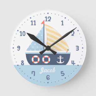 Elegant Sail boat Nautical Theme For Boys Room Runde Wanduhr