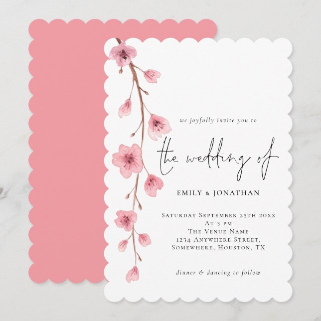 Elegant Sakura Cherry Blossom Hochzeit Einladung (Vorne/Hinten)
