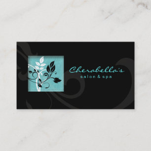Elégant Salon Spa Floral Carte de visite noir ble