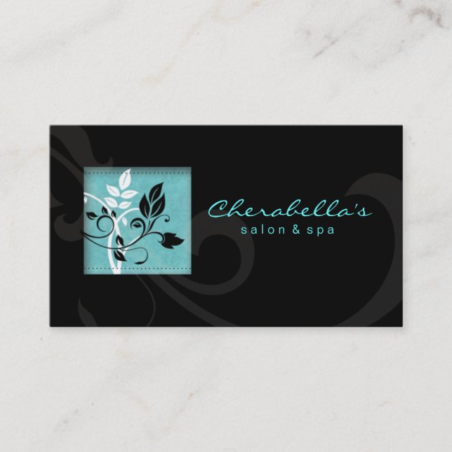 Elégant Salon Spa Floral Carte de visite noir bleu (Devant)