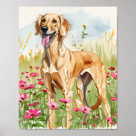 Elegant Saluki Dog Wasserfarben Kunst, Dichtung un Poster