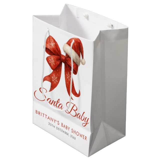 Elegant Santa Baby Duwer Red Bow Weihnachten Mittlere Geschenktüte (Vorderseite Schrägansicht)