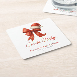 Elegant Santa Baby Duwer Red Bow Weihnachten Rechteckiger Pappuntersetzer