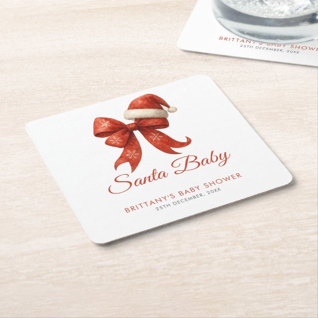 Elegant Santa Baby Duwer Red Bow Weihnachten Rechteckiger Pappuntersetzer (angewinkelt)