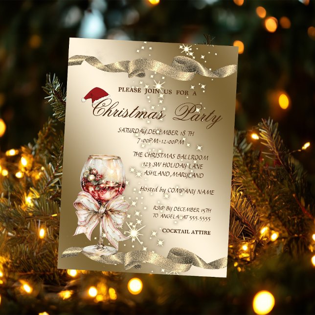 Elegant,Santa Hat,Wine Glass Christmas Party Einladung (Von Creator hochgeladen)