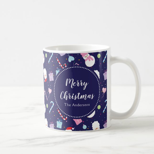 Elegant Santa Snowman Candy Cane Weihnachtsmuster Kaffeetasse (Rechts)